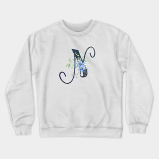 Floral Monogram N Wild Blue Flowers Crewneck Sweatshirt